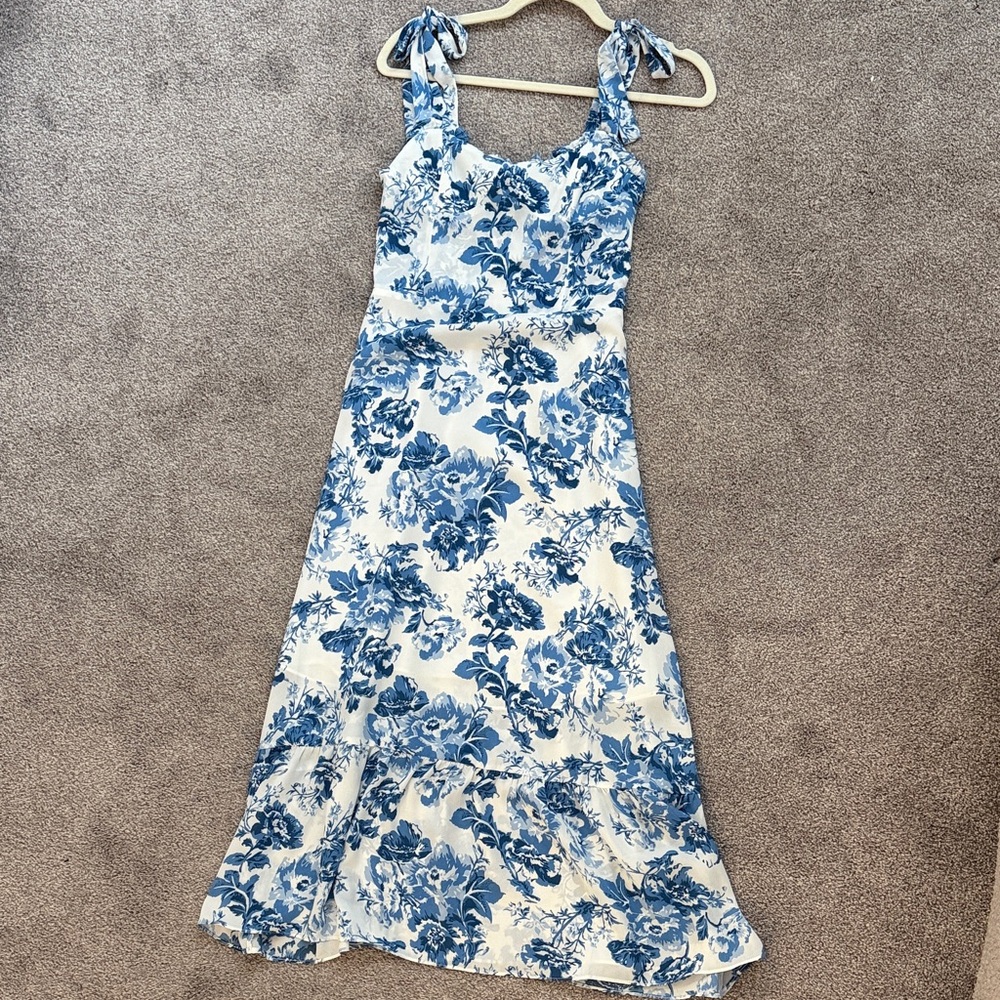 Aqua Blue Floral Midi Dress